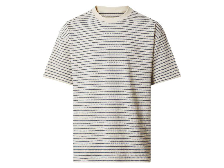 Gestreept, getextureerd T-shirt met korte mouwen in wit en blauw.