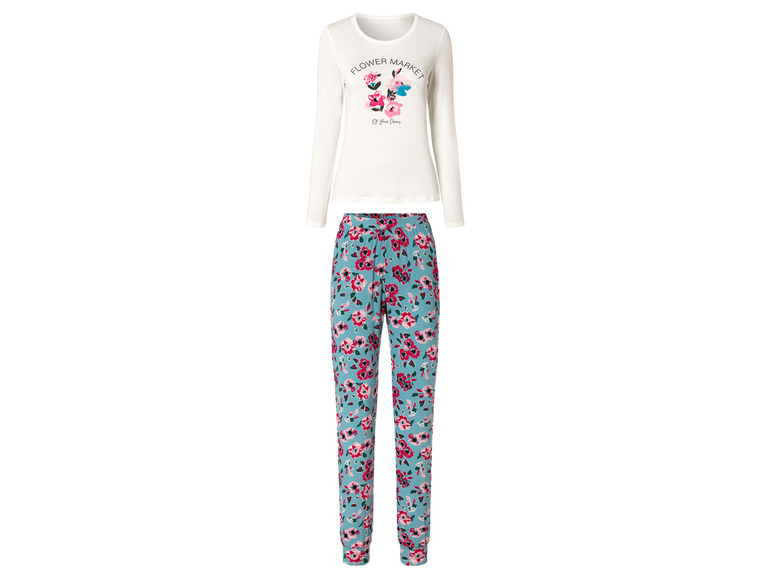 esmara Dames pyjama (XS (32/34), Wit met bloemmotief)