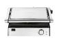Roestvrijstalen contactgrill met instelbare thermostaat en indicatielampjes.