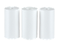 Drie witte rollen toiletpapier of keukenpapier, verticaal geplaatst.