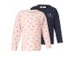 Set van 2 kinderlongsleeves: één roze met hartjes en één marineblauw met twee harten.