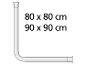 L-vormige gordijnroede, maten 80 x 80 cm en 90 x 90 cm.