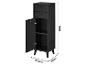 Zwarte houten kast met twee lades en open deur, afmetingen 96x32,2x28 cm.
