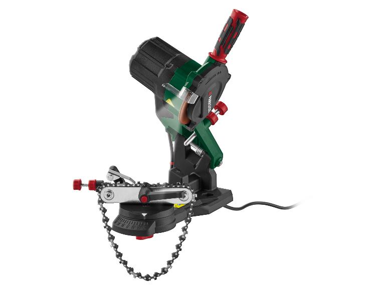 Parkside kettingzaagslijper met ketting op een witte achtergrond