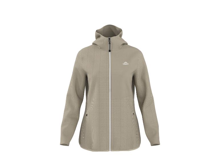 Beige dames fleecejack met capuchon en wafelstructuur