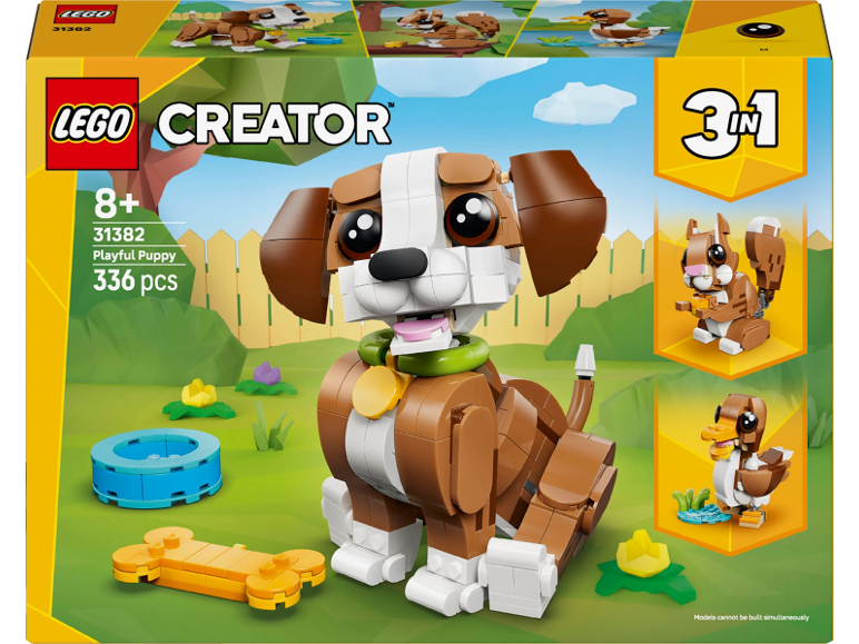 3-in-1 speelgoedbouwset met een puppy, eekhoorn en eend met accessoires