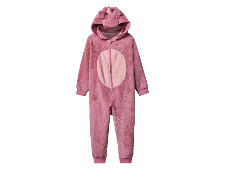 Roze onesie pyjama met capuchon met eenhoornhoorn en oren.
