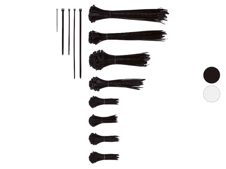 Zwarte kabelbinders in verschillende maten en bundels