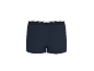 Donkerblauwe boxershort voor heren met een zwart-wit gestreepte tailleband, achteraanzicht.
