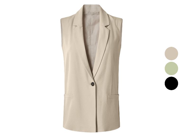 Mouwloze beige blazer met enkele knoopsluiting, verkrijgbaar in drie kleuren.