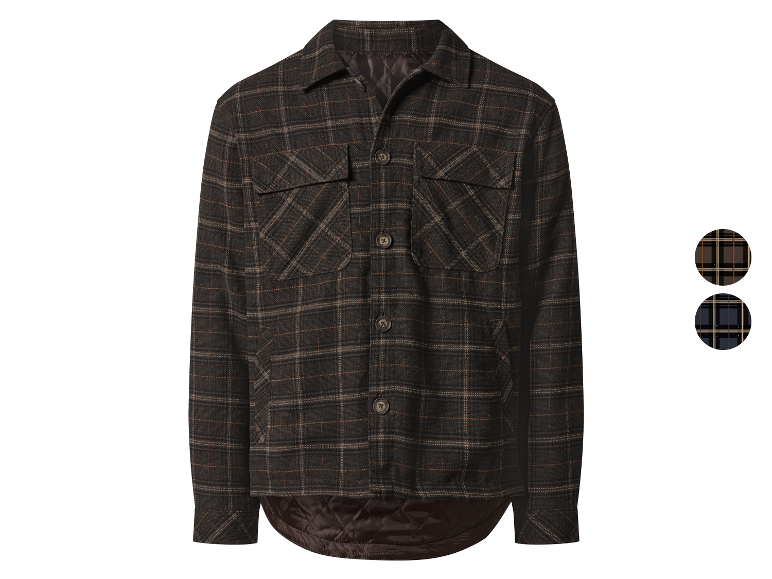 Bruine geruite flanellen jas met gewatteerde voering.