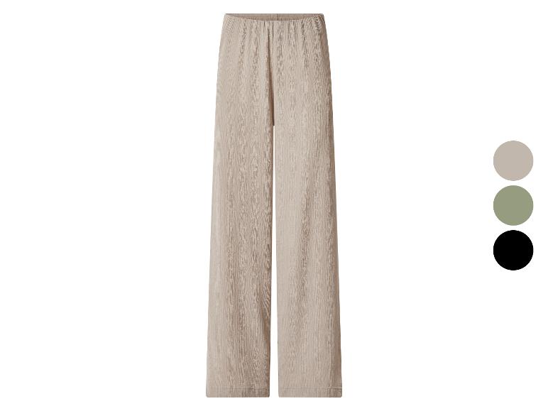 Beige wijde broek met elastische taille, getoond met kleuropties.
