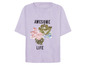 Paarse T-shirt met 'Awesome Life' opschrift en pailletten applicatie.