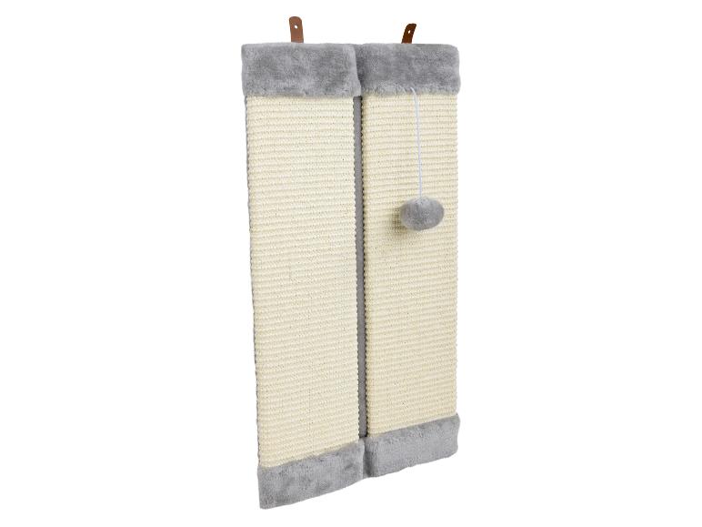 Sisal krabpaal voor katten met grijze pluche rand en speelbal