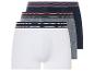 Drie boxershorts in wit, grijs en donkerblauw met rode bies