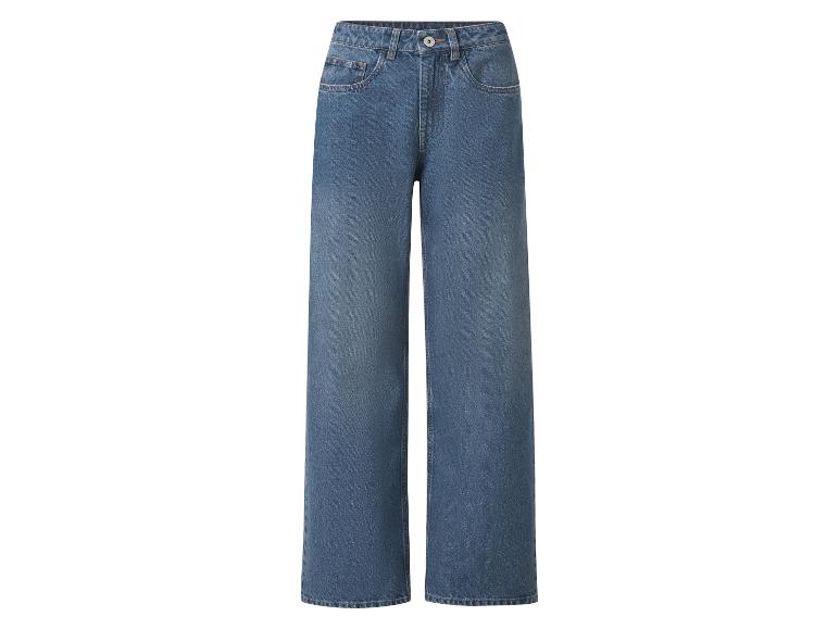 Blauwe wide-leg jeans met hoge taille en voorzakken.