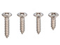 Vier zilveren schroeven met kruiskopschroefdraad.
