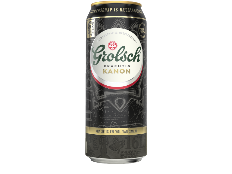 Blik krachtig blond bier met een historisch vestingontwerp.
