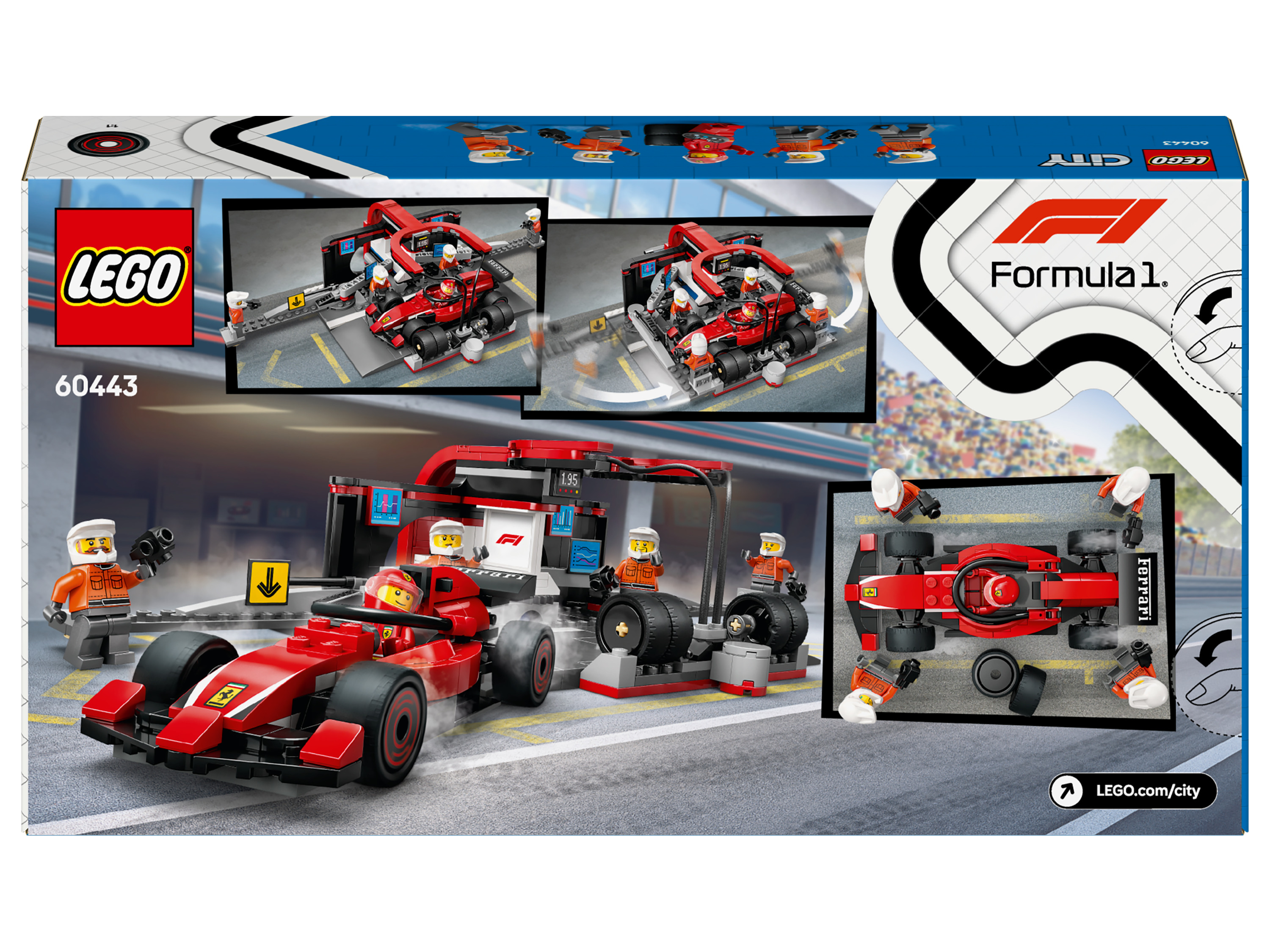 LEGO CITY F1 pitstop en pitcrew met Ferrari auto 60443