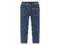 Blauwe jeans met een elastische tailleband.