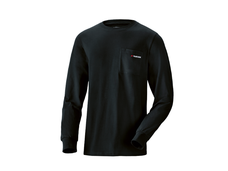 Zwart herenshirt met lange mouwen en een borstzak.