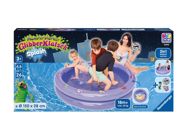 Ravensburger GlibberKlatsch Splash 2-in-1 opblaasbaar zwembad en bordspel voor kinderen.