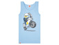 Lichtblauw LEGO tanktop met een politieagent op een motor.