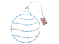 Verlichte kerstbaldecoratie met blauwe LED's en een batterijhouder.