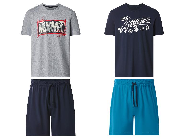 Herenpyjama's met T-shirts met korte mouwen en shorts, met superheldenprints.