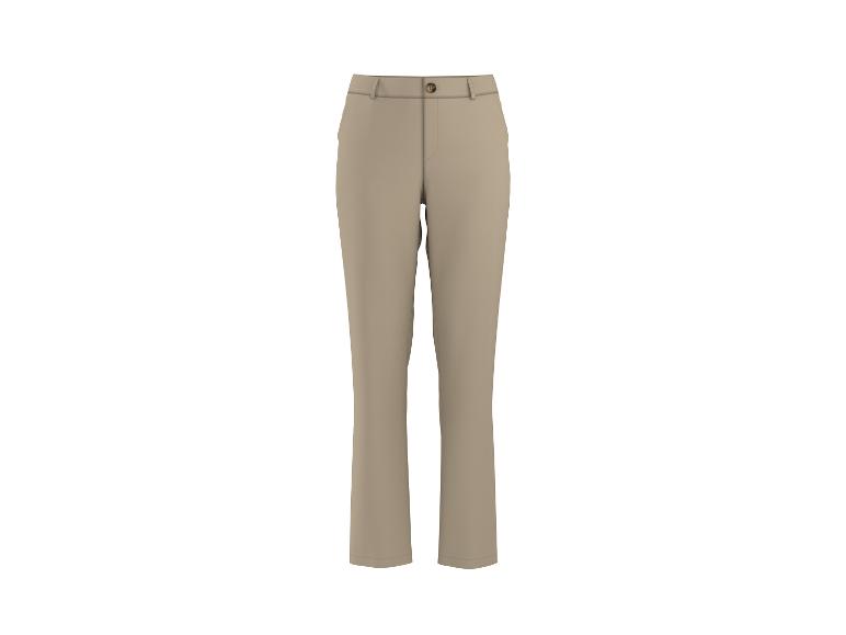 Beige damesbroek met hoge taille en knoop.