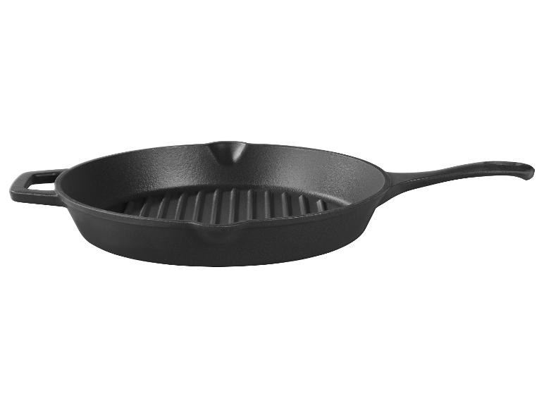Zwarte gietijzeren grillpan met handvat