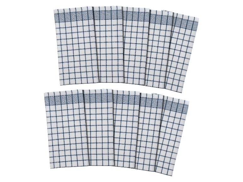 Twaalf blauw-wit geruite theedoeken.