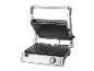 Open elektrische grill met geribbelde grillplaten en bediening aan de voorkant