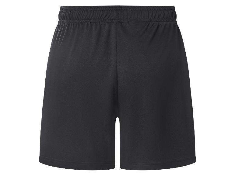 Zwarte sportshort met elastische tailleband, achteraanzicht.