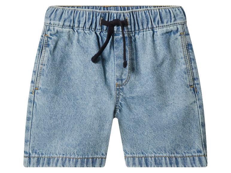 Lichtblauwe denim shorts met elastische tailleband en zwart trekkoord.