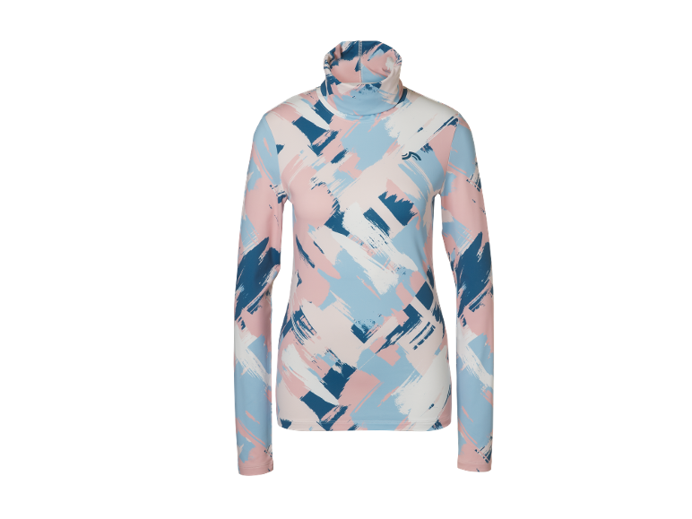 Coltrui met lange mouwen en abstracte penseelstreekprint in roze, blauw en wit.