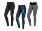 Drie leggings: zwart, grijs met print en donkerblauw met print.