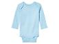 Lichtblauwe baby romper met lange mouwen.