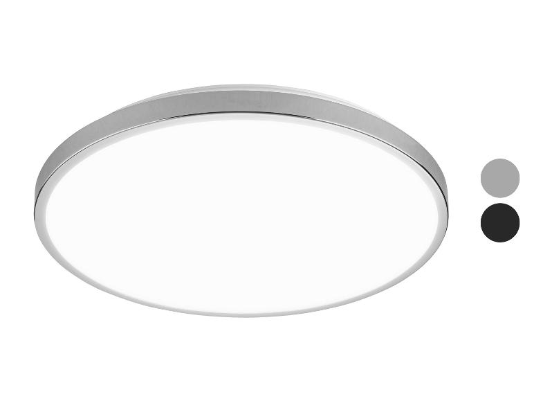 Ronde LED-plafondlamp met een zilveren metalen frame en twee grijze en zwarte kleurencirkels.