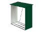 Groen en wit metalen tuinhuisframe met schuin dak.