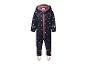 Donkerblauwe kinderoverall met roze hartjespatroon en rits