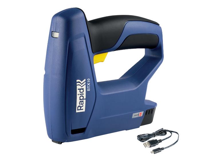 RAPID BTX10 draadloze elektrische tacker met USB-oplaadkabel.
