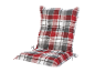 Rood-grijs geruite stoelkussen.