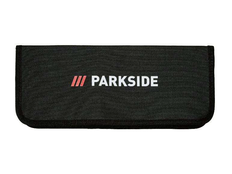 Zwart stoffen etui met wit en rood 'PARKSIDE'-logo.