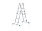 Parkside opvouwbare aluminium ladder met rode scharnieren en groene antislipvoeten.