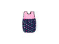 Xeo Deluxe Set poppenslaapzak, marineblauw met roze en witte sterren.