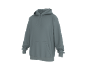 Eenvoudige grijze hoodie met voorzak en trekkoorden, vanuit een lichte hoek getoond.