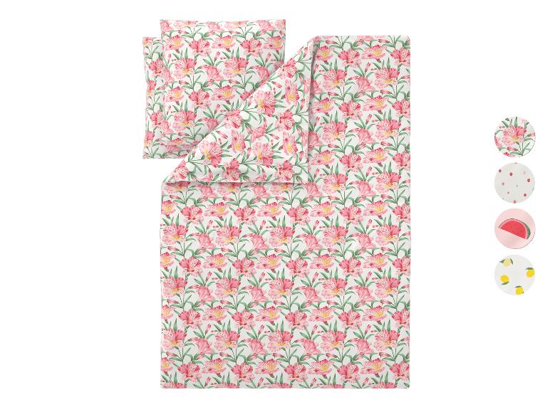 Dekbedovertrekset met roze bloemenpatroon, met opties voor fruitpatronen.