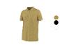 Heren poloshirt met korte mouwen in mosterdgeel met witte strepen op kraag en mouwen.