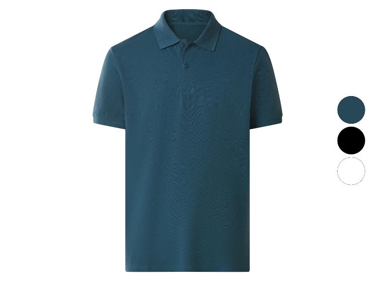 Donkerblauw heren poloshirt met korte mouwen en knopen, met kleurkeuzes.